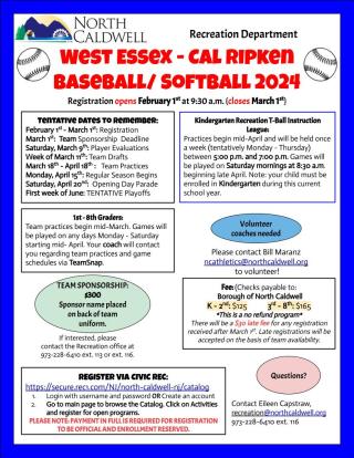 Cal Ripken baseball and softball registration flyer
