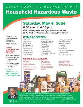 Essex County Household Hazardous Recycling May 4, 2024