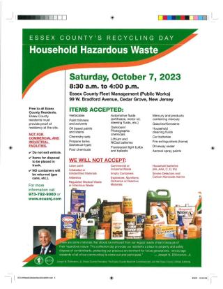 Essex County Household Hazardous Recycling Day on October 7, 2023