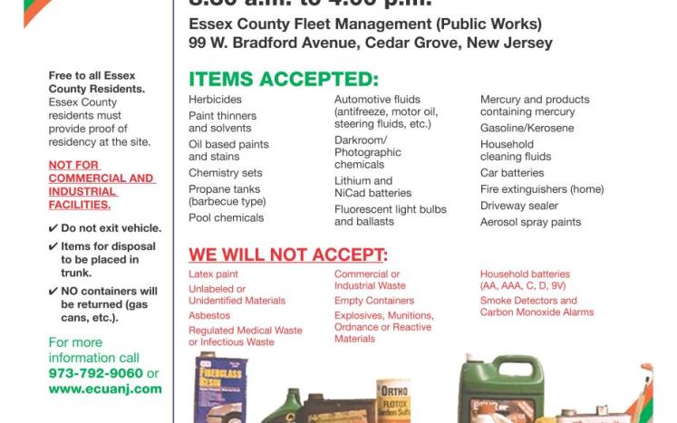 Essex County Household Hazardous Recycling May 4, 2024
