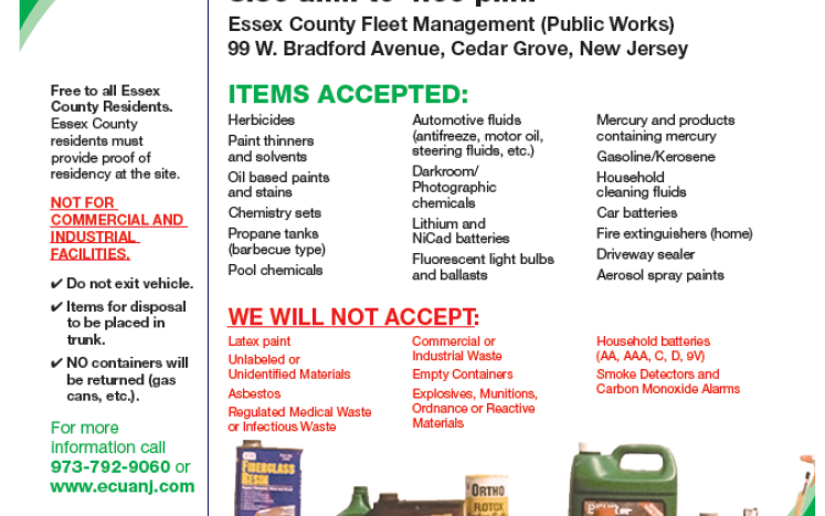 Essex County Household Hazardous Recycling Day on October 1, 2022